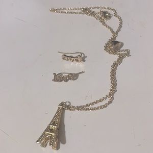 “Love” Earrings & Eiffel Tower Necklace